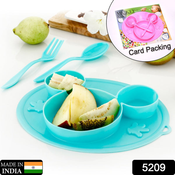 Mickey Mouse silicone plate set with spoon and fork, card packaging.