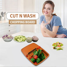 Cut and wash box with integrated tray for efficient fruit and vegetable handling.