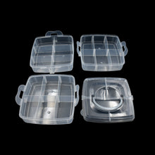 Clear 18-grid organizer with adjustable dividers for organizing small items like jewelry.