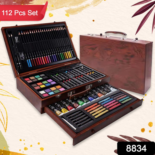 Artist Drawing & Painting Color Set ith Wooden Case (112 Pcs Approx)