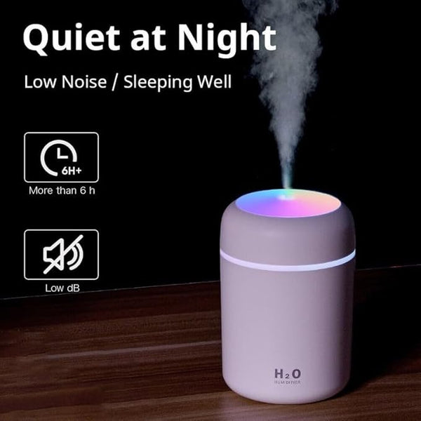 Humidifiers With Colorful Light For Room, Bedroom, Office, Car (Gray), 300 Ml