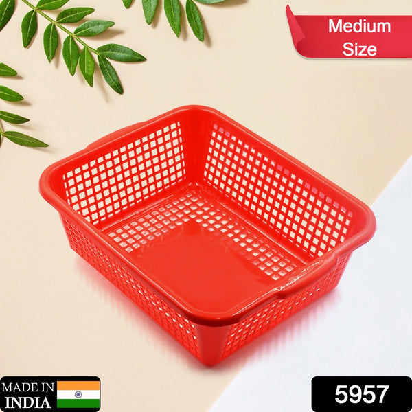 Plastic dish rack for fruits and vegetables, medium size, multi-purpose kitchen organizer.