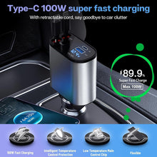 Retractable Car Charger, 100W 4 in 1 Super Fast Charge Car Phone Charger, Retractable Cables (31.5 Inch) and 2 USB Ports Car Adapter for iPhone 15/14/13/12 Pro Max Xr, Ipad, Pixel, Silver