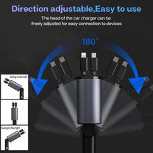 Retractable Car Charger, 100W 4 in 1 Super Fast Charge Car Phone Charger, Retractable Cables (31.5 Inch) and 2 USB Ports Car Adapter for iPhone 15/14/13/12 Pro Max Xr, Ipad, Pixel, Silver