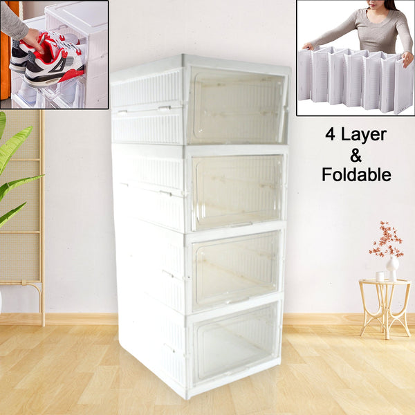 Stackable Multifunctional Storage, for Clothes Foldable Drawer Shelf Basket Utility Cart Rack Storage Organizer Cart for Kitchen, Pantry Closet, Bedroom, Bathroom, Laundry (4 Layer /  1 Pc)