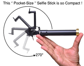 Flexible selfie stick with aux wire for easy grip.