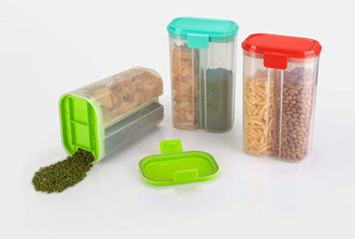 2-liter plastic cereal storage with two compartments