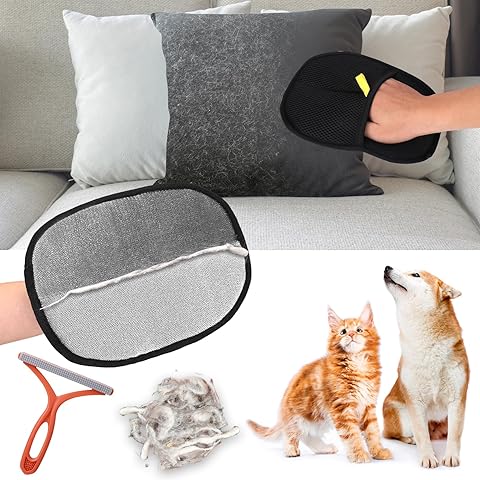 Pet Hair Removal Gloves, Static-Enhanced Pet Hair Removal Mitt, Reusable Grooming Mitt Cleaning Glove for Furniture, Carpets, Car Seats & Gentle Massage for Dogs Cats (23.5x18cm)