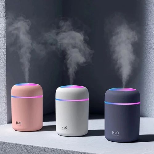 Humidifiers With Colorful Light For Room, Bedroom, Office, Car (Gray), 300 Ml