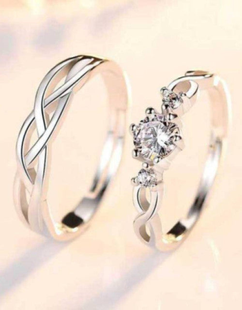 Silver stylish king Queen design Copper Silver Plated Ring Set